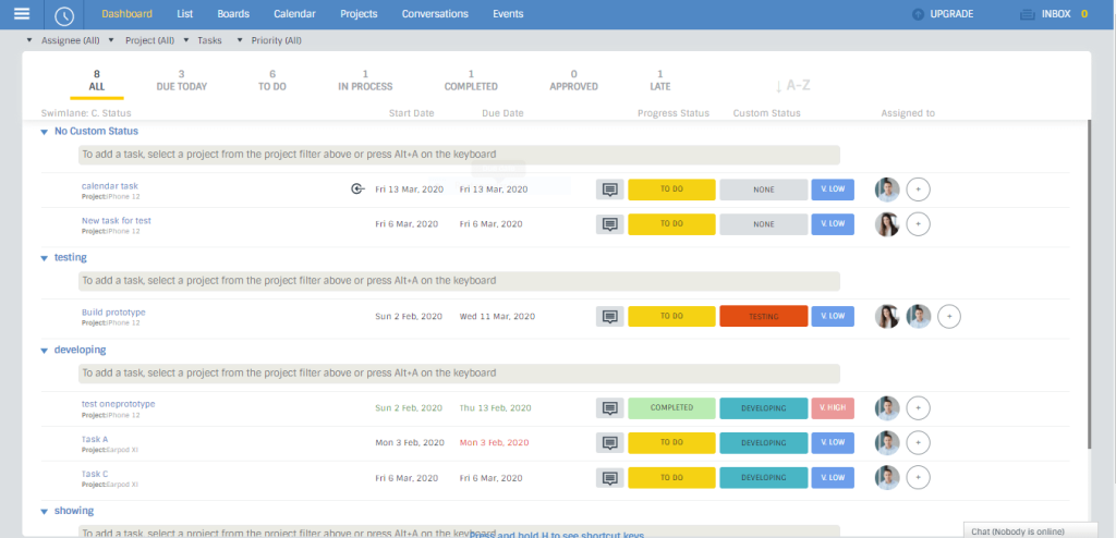 portfolio Dashboard status